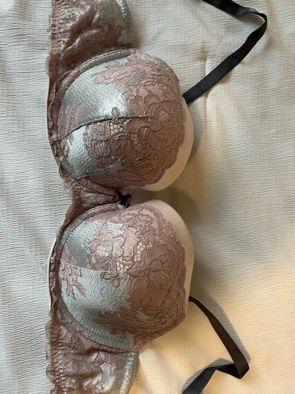 Victoria's Secret Dusty Rose and Silver Lace Push-Up Bra 34DDD